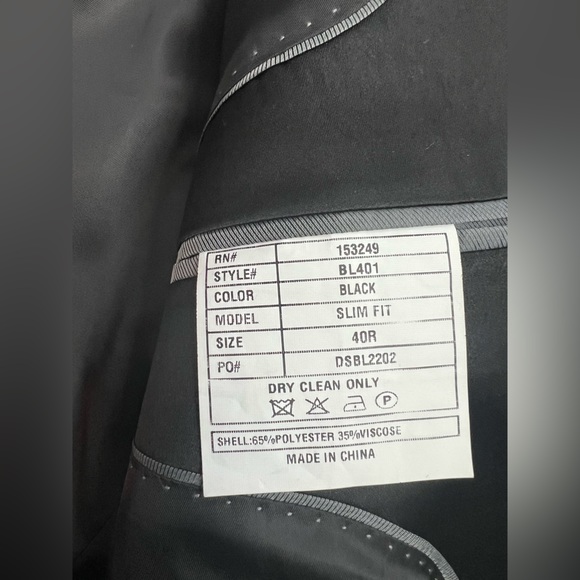 NWT Adam Baker Black Tuxedo 40R 2 Button Formal Jacket Slim Fit - Picture 7 of 9